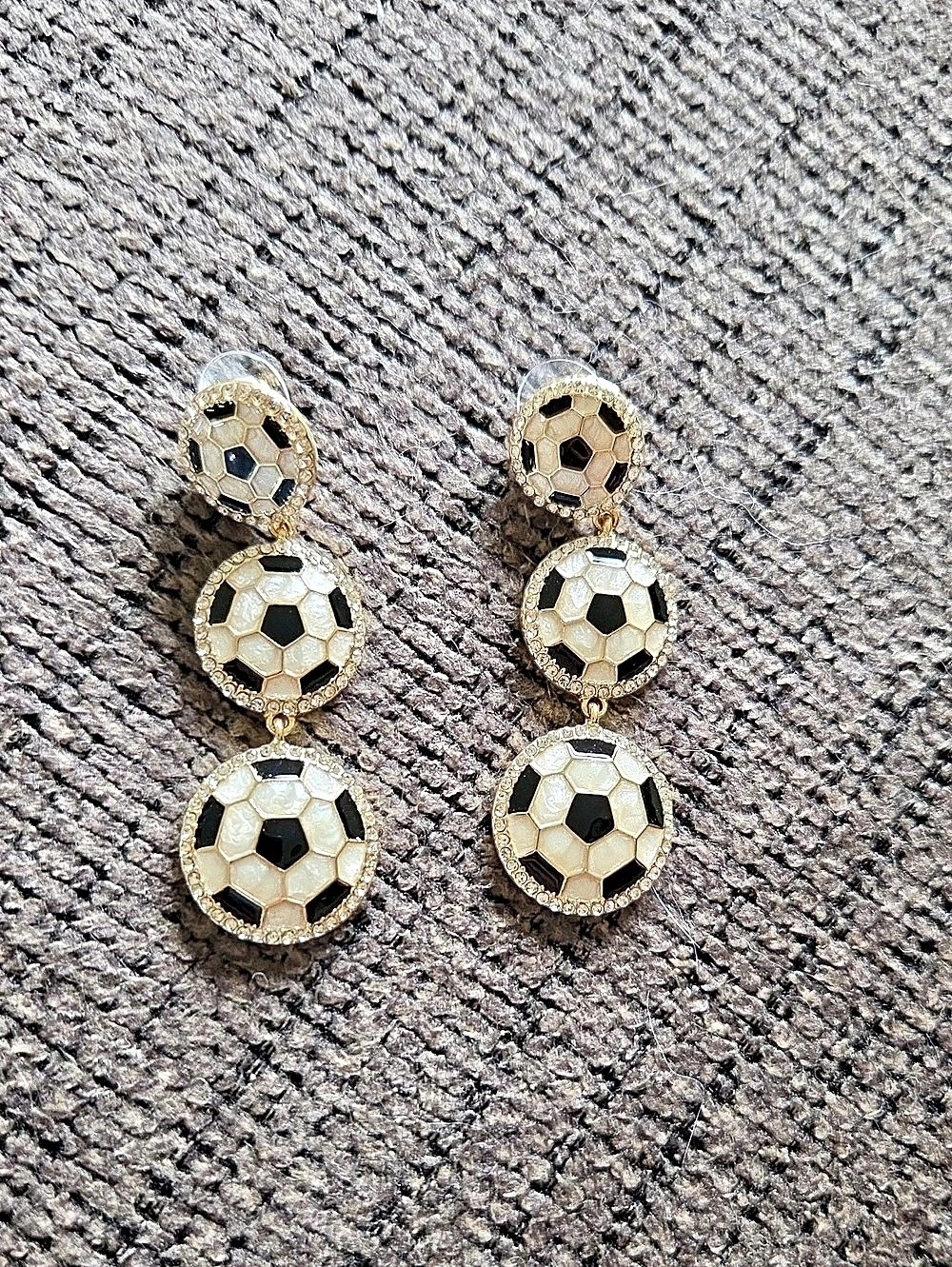 Soccer Ball Earrings in Black & Gold Like New